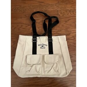 Walt Disney World Heavy Canvas Tote Bag Outside Pockets Embroidered NWOT‎
